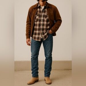 Brown Plaid Western pearl Snap Flannel Shirt XL cowboy Rustic cozy Fall ranch